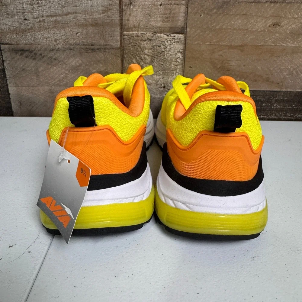 Avia Running Shoes Mens 9.5 Neon Yellow Orange Lightweight Mesh Sporty NEW